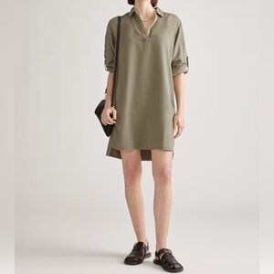 NWT Vintage Wash Tencel Roll Sleeve Tunic Olive Green Dress